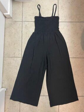 GAP Women's Black Jumpsuit M Smocked Tube Strappy Wide Leg Culottes